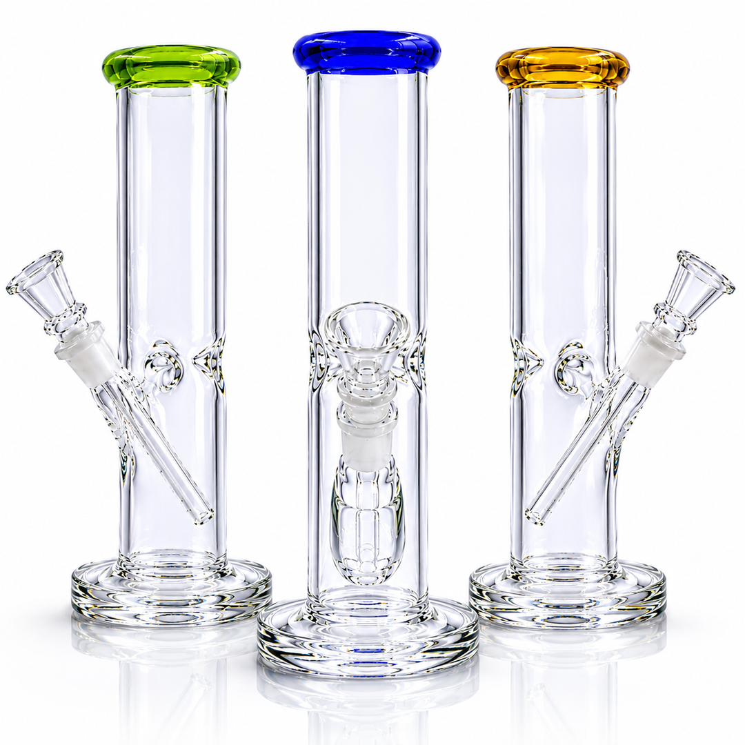 Bong de vidrio de colores de 20 cm con percolador en azul, verde y amarillo, Selección Bloommart