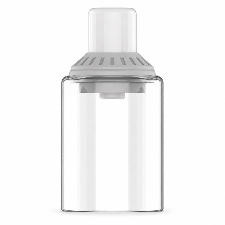 Boquilla Yocan Orbit 2.0 en plata: cubierta de vidrio transparente, anillo estriado plata y boquilla de cerámica blanca