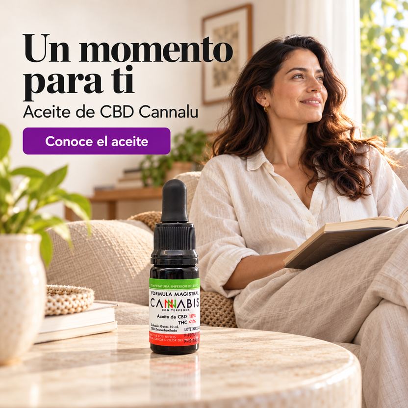 Aceite de CBD Cannalu con una persona en un momento de pausa y bienestar