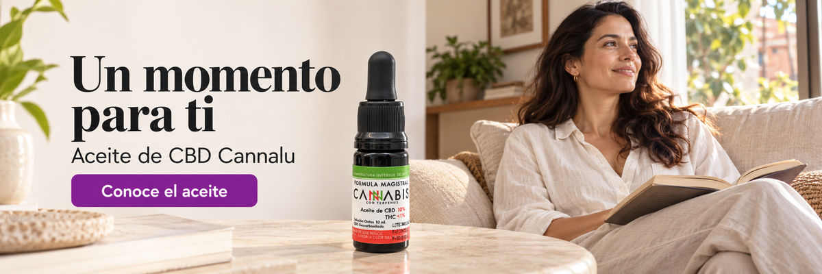Aceite de CBD Cannalu con una persona en un momento de pausa y bienestar