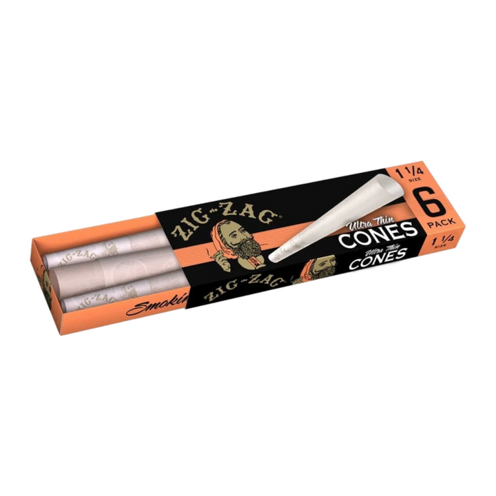 Caja de 6 conos Zig-Zag Ultra Thin 1 1/4 abierta, conos ya enrolados