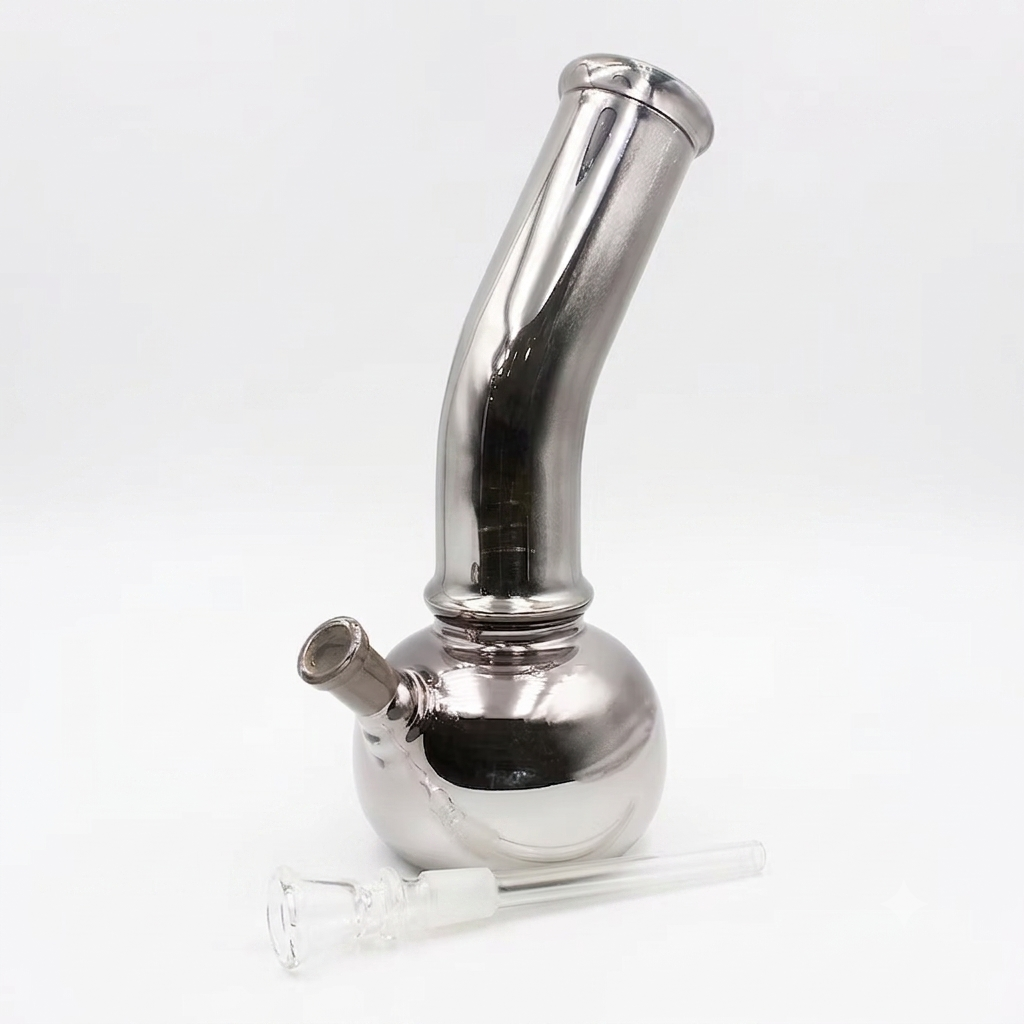 Bong plateado cromo con tubo descendente de vidrio desmontable