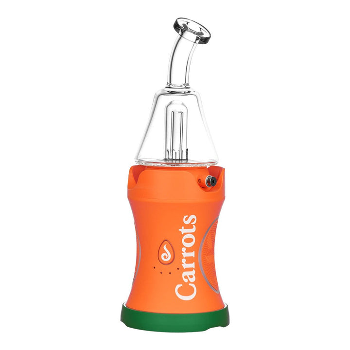 Dr. Dabber Boost EVO Carrots Edition de frente, con cuerpo naranja, la palabra Carrots en vertical y vidrio de campana con boquilla curva