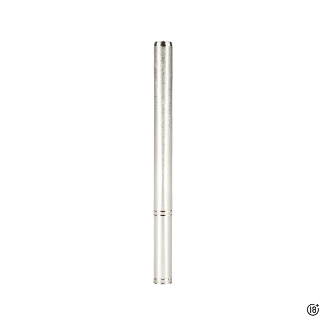 Componentes del DynaVap The “B” desarmados: cap, tip, stem de silicona y condensador; vaporizador herbal portátil para flores.