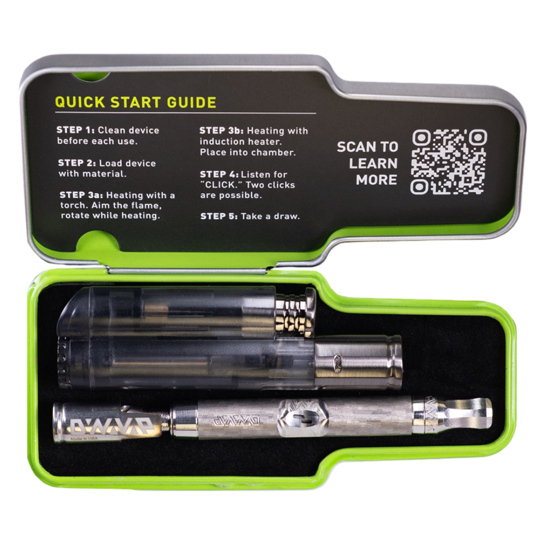 Kit completo Dynavap M7 XL en estuche verde metálico con encendedor y manual rápido