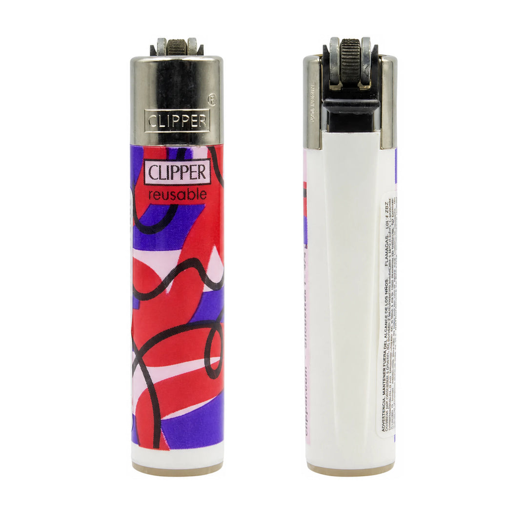 Candela Clipper Silhouettes coral y morado, cuerpo blanco y trazo abstracto de una sola línea