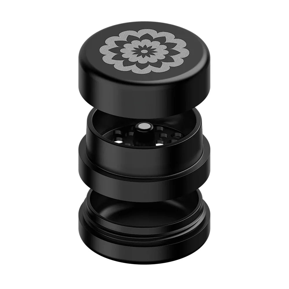 Flower Mill 2.0 Next Gen Standard negro desarmado mostrando sus tres cámaras de molienda