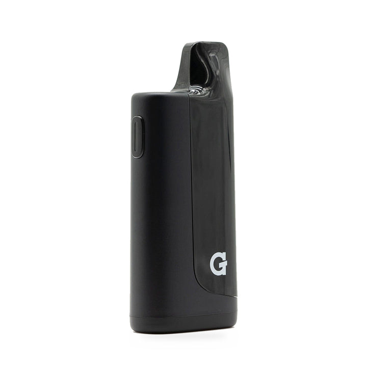 G Pen Hydout negro en vista de tres cuartos, con el botón del costado y el logo G