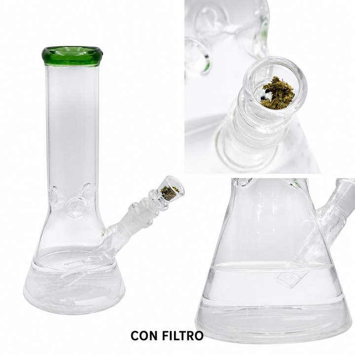 Bowl de bong con el filtro de vidrio HORNET instalado, hierba seca cargada encima