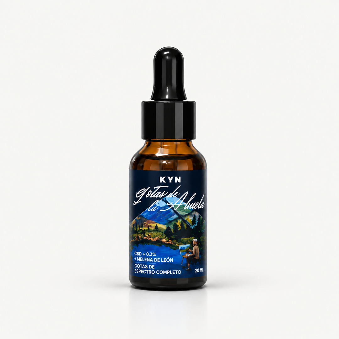 Frasco gotero de las Gotas de la Abuela KYN con CBD y melena de león, 20 ml