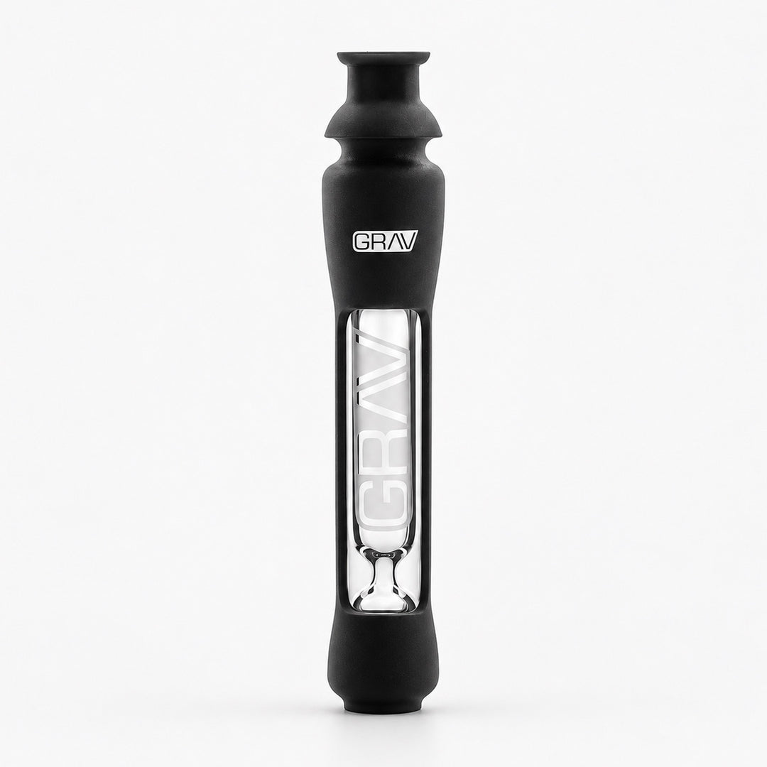 Pipa taster GRAV con funda de silicona negra y ventana que deja ver el vidrio
