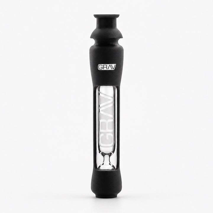 Pipa taster GRAV con funda de silicona negra y ventana que deja ver el vidrio