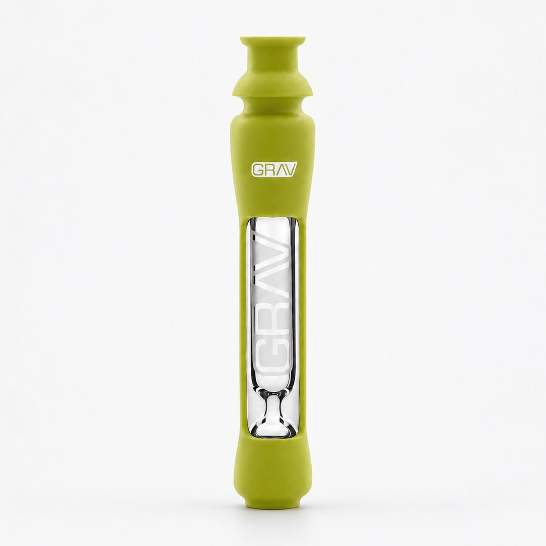Taster de bolsillo con piel de silicona verde aguacate y logo GRAV