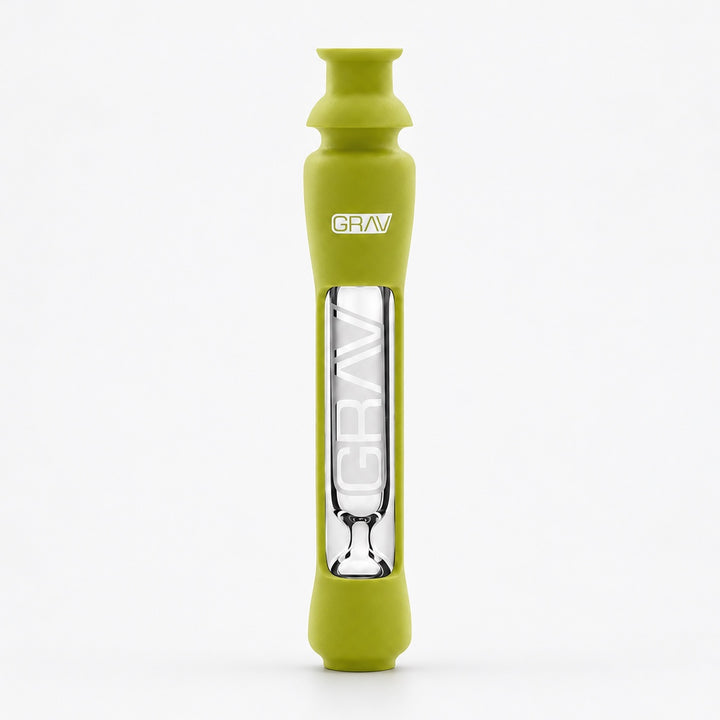Taster de bolsillo con piel de silicona verde aguacate y logo GRAV
