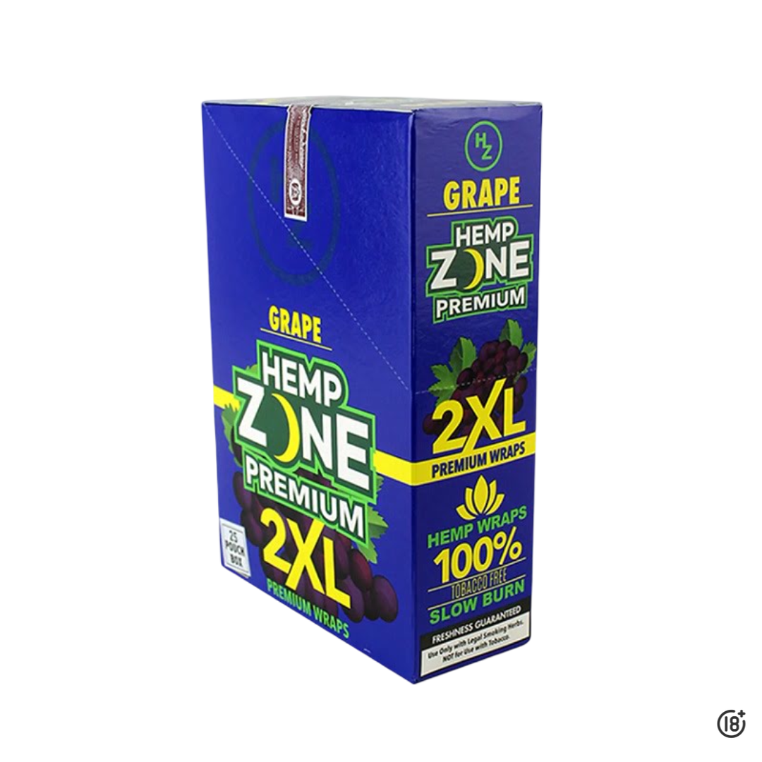 Caja completa de Hemp Zone Grape 2XL, envolturas grandes y saborizadas.