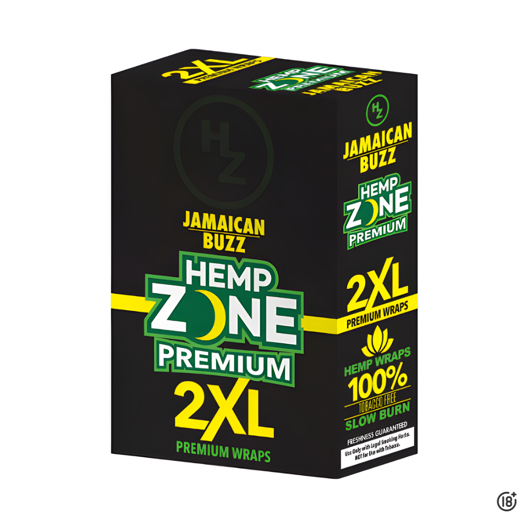 Caja completa de Hemp Zone Jamaican Buzz 2XL, envolturas grandes y de alta calidad.