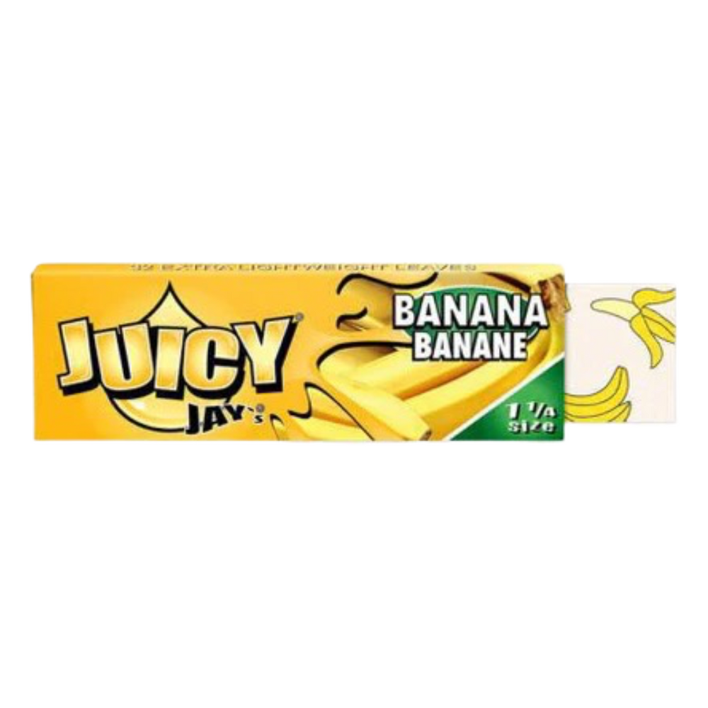 Papel Juicy Jay’s Banana con diseño de bananos, perfectos para una experiencia aromática única.