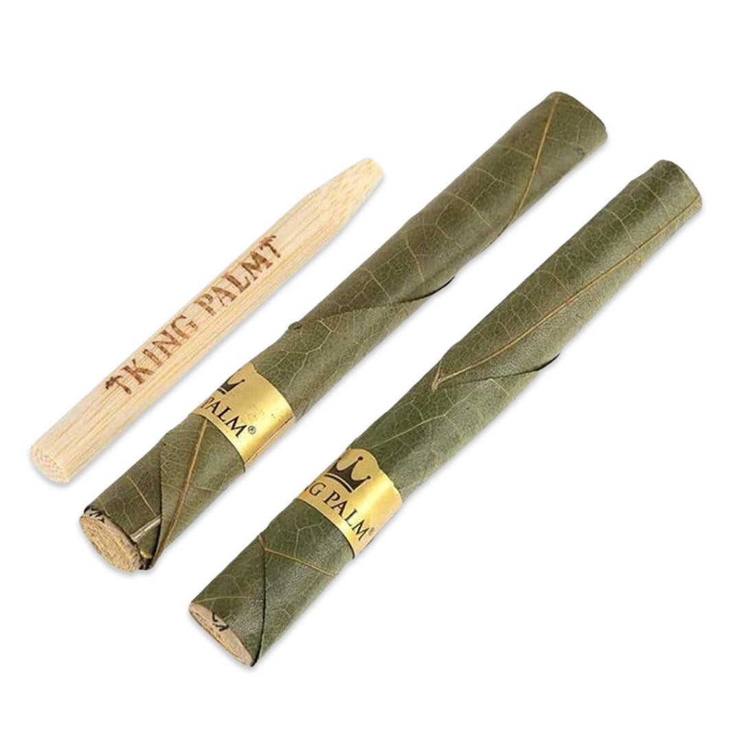 King Palm Banana Cream, dos Mini Rolls de hoja de Cordia con banda dorada y el palito para compactar