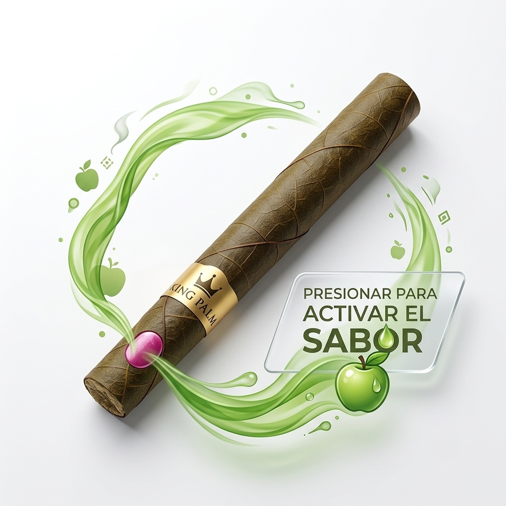 Filtro de King Palm Green Apple con cápsula de terpenos que se presiona para activar el sabor a manzana verde