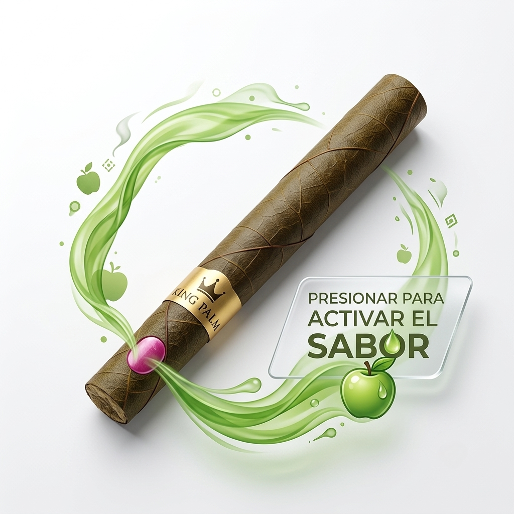 Filtro de King Palm Green Apple con cápsula de terpenos que se presiona para activar el sabor a manzana verde
