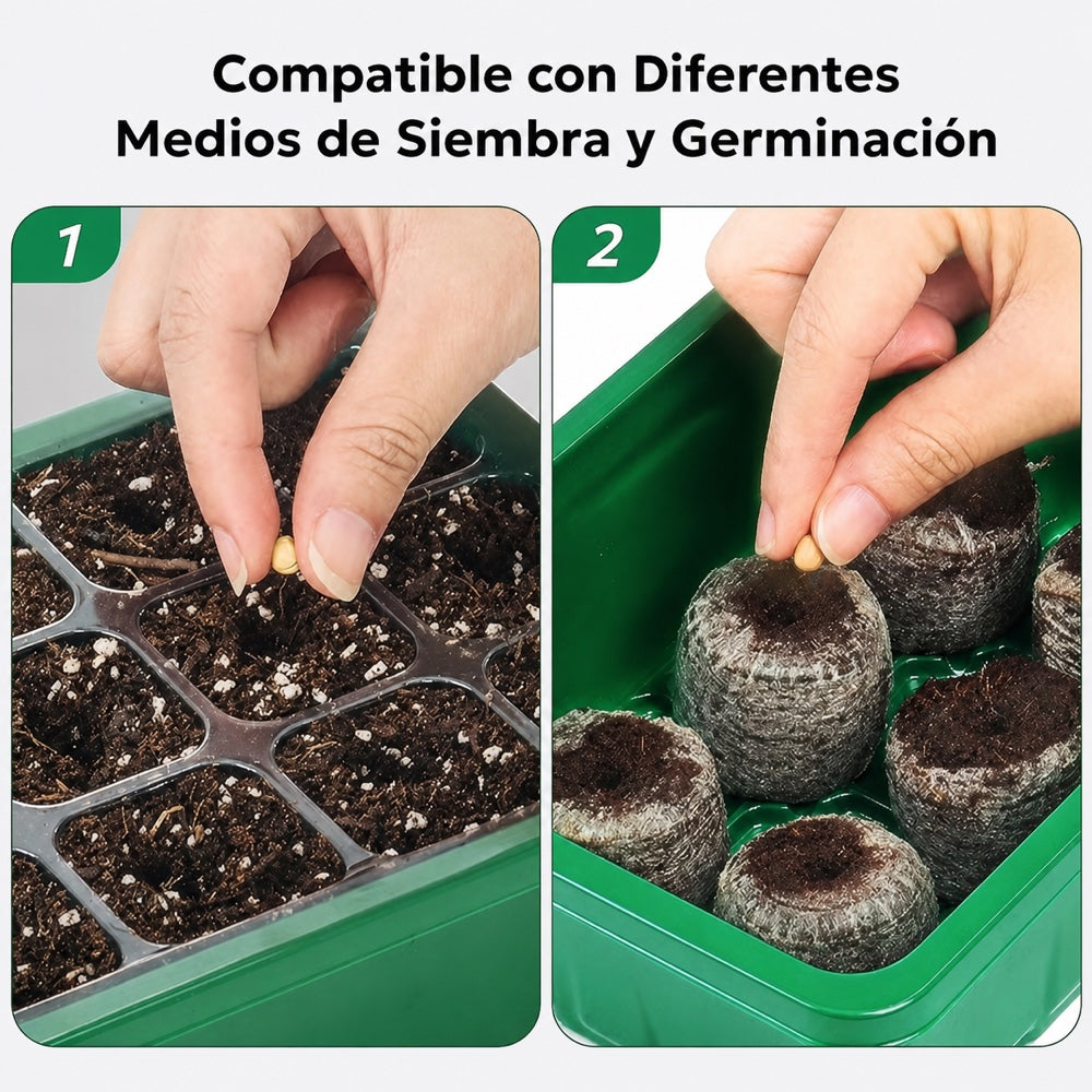 Bandeja MIXC de 12 celdas compatible con sustrato y plugs de germinación