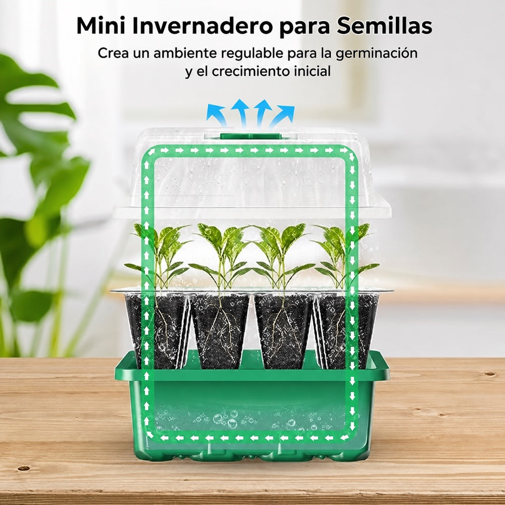 Mini invernadero MIXC de 12 celdas con domo transparente y ventilación