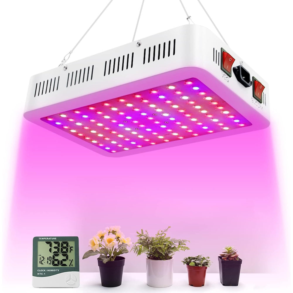 Panel LED 600W encendido junto al higrómetro digital incluido