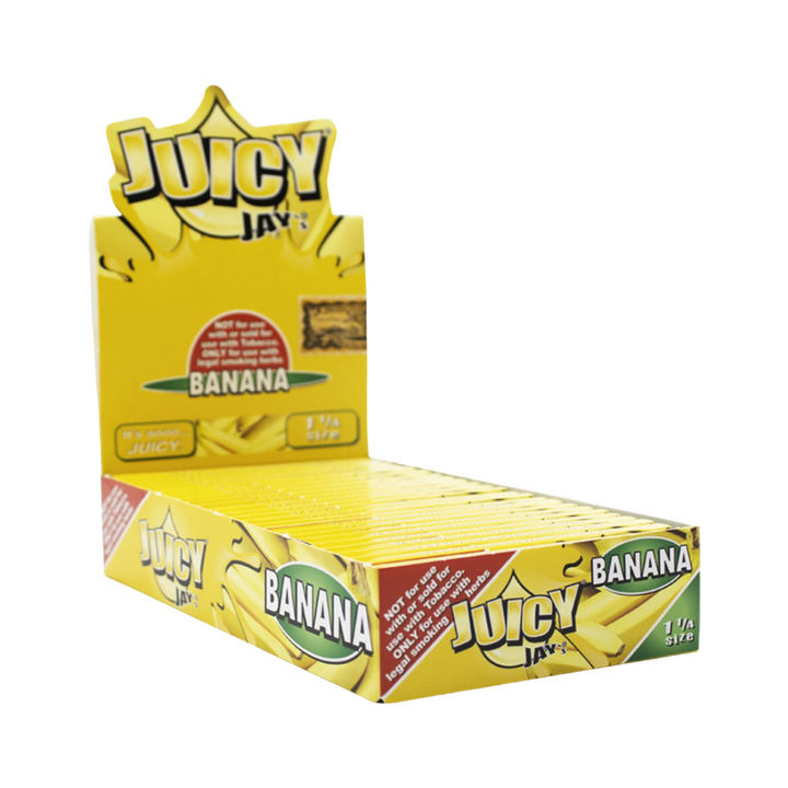 Caja completa de papeles Juicy Jay’s Banana 1 ¼, papeles aromatizados premium en Bloommart.