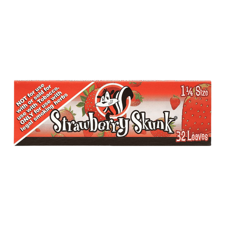 Papeles Skunk Strawberry 1 ¼ con sabor a fresa, hechos con cáñamo puro y goma vegetal natural.