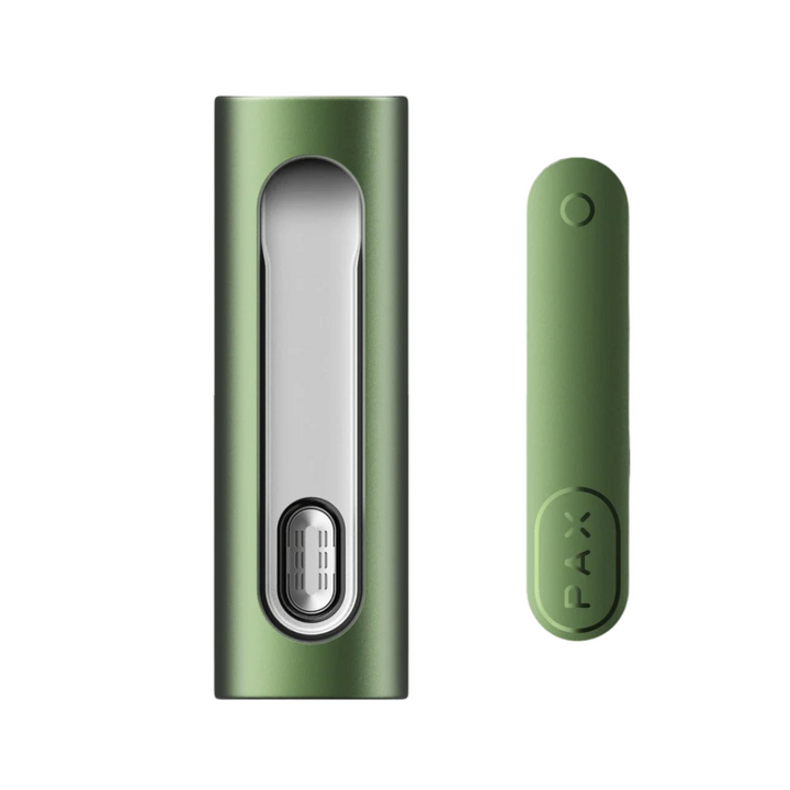 Vaporizador PAX FLOW Greenstone con carcasa abierta mostrando interior.