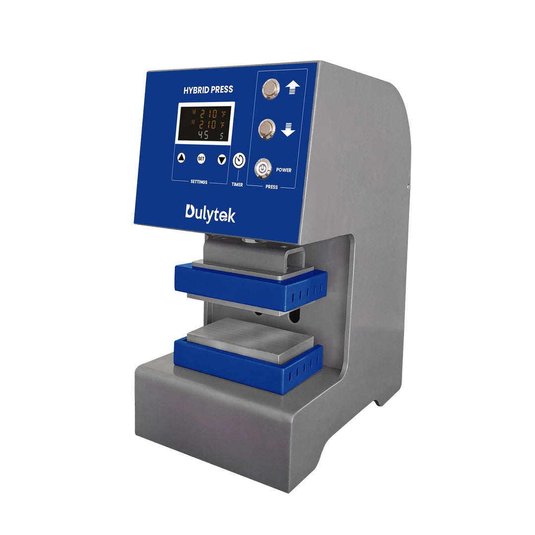 Prensa de rosin Dulytek DW8000 en vista lateral derecha, con el bastidor y la base