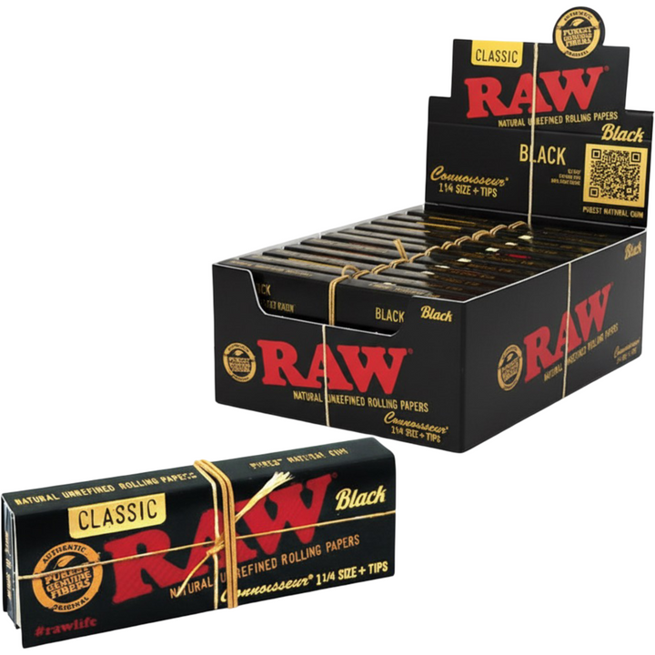 Display RAW Black Connoisseur 1 1/4 con filtros y un librito frontal
