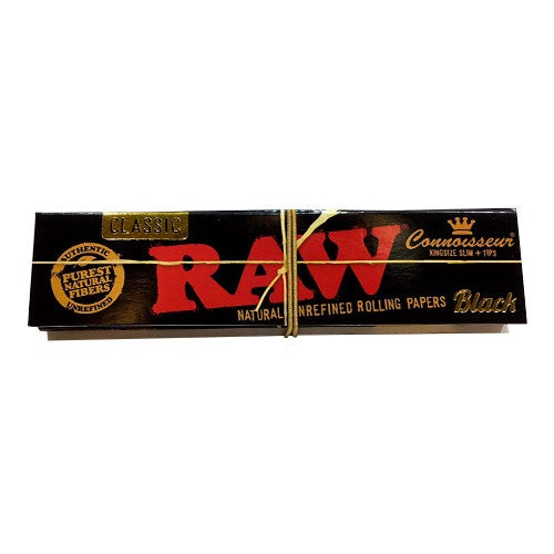 Librito RAW Black Connoisseur King Size Slim con filtros, edicion Black de doble prensado