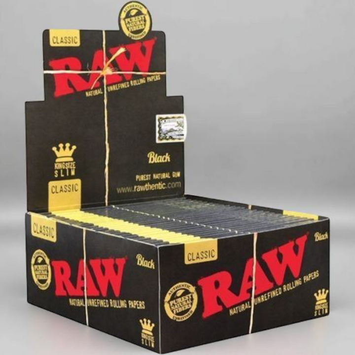 Display RAW Black King Size Slim con 50 libritos de papeles ultra finos