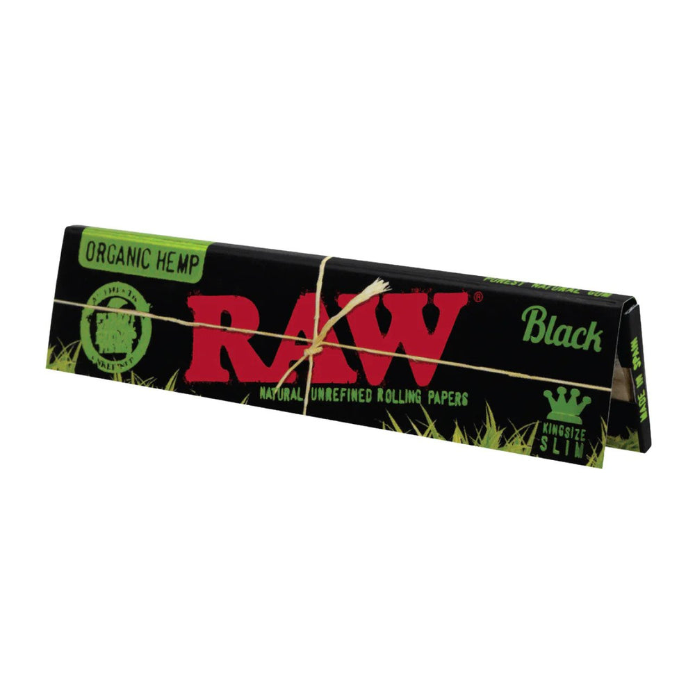 Librito RAW Black Organic Hemp King Size Slim, papel ultra fino de cáñamo sin blanquear