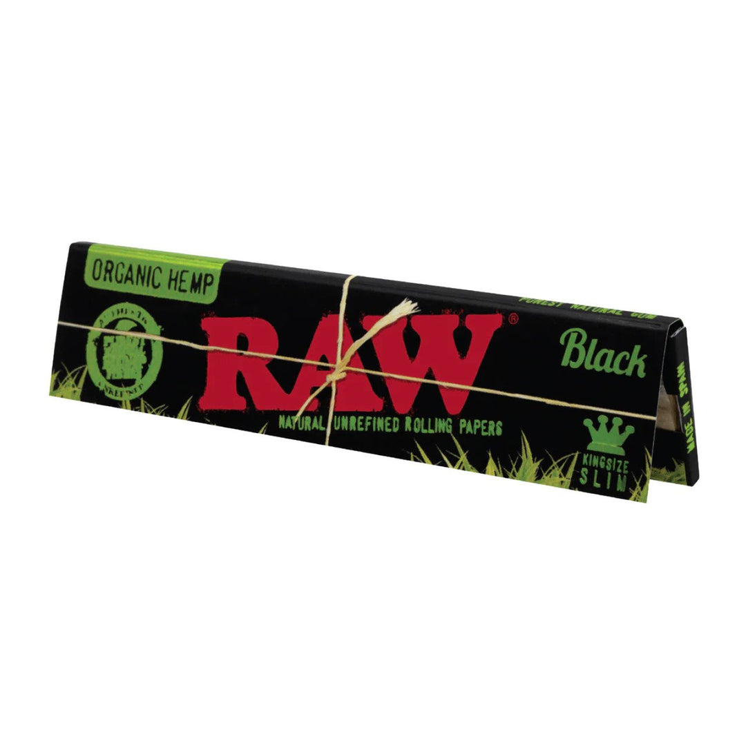 Librito RAW Black Organic Hemp King Size Slim, papel ultra fino de cáñamo sin blanquear