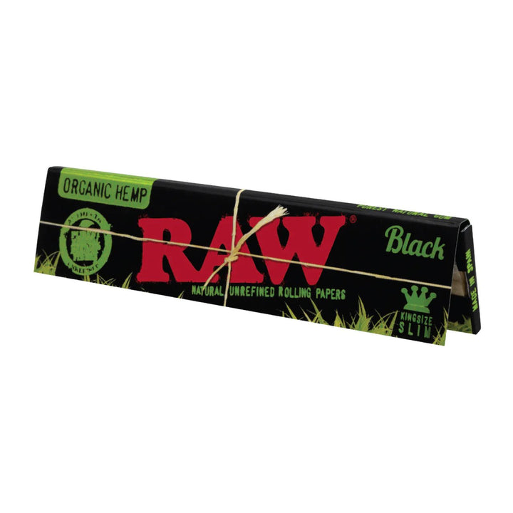Librito RAW Black Organic Hemp King Size Slim, papel ultra fino de cáñamo sin blanquear