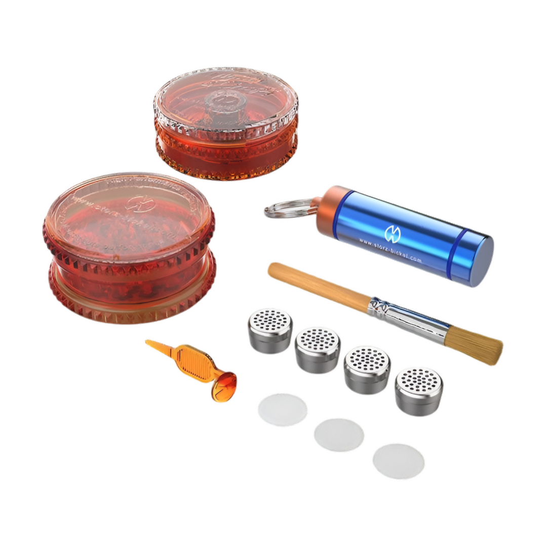 Side Kit VEAZY Storz Bickel contenido completo herb mill filling aid capsule caddy 4 dosing capsules mallas cepillo