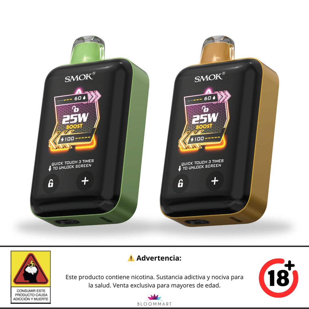 Los dos sabores del SMOK TOUCH 20K en Bloommart: Apple Citrus Ice verde y Cherry Lemon Ice dorado-naranja