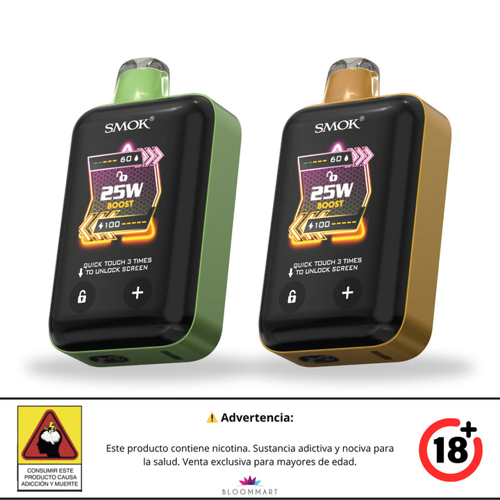Los dos sabores del SMOK TOUCH 20K en Bloommart: Apple Citrus Ice verde y Cherry Lemon Ice dorado-naranja