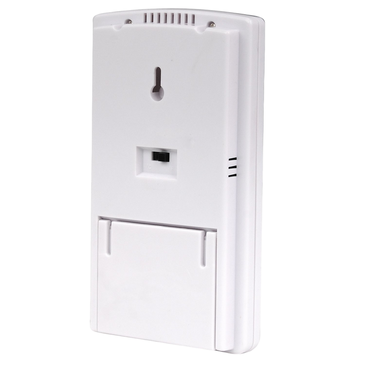 Vista posterior del termómetro higrómetro iKKEGOL TA318 con soporte abatible.