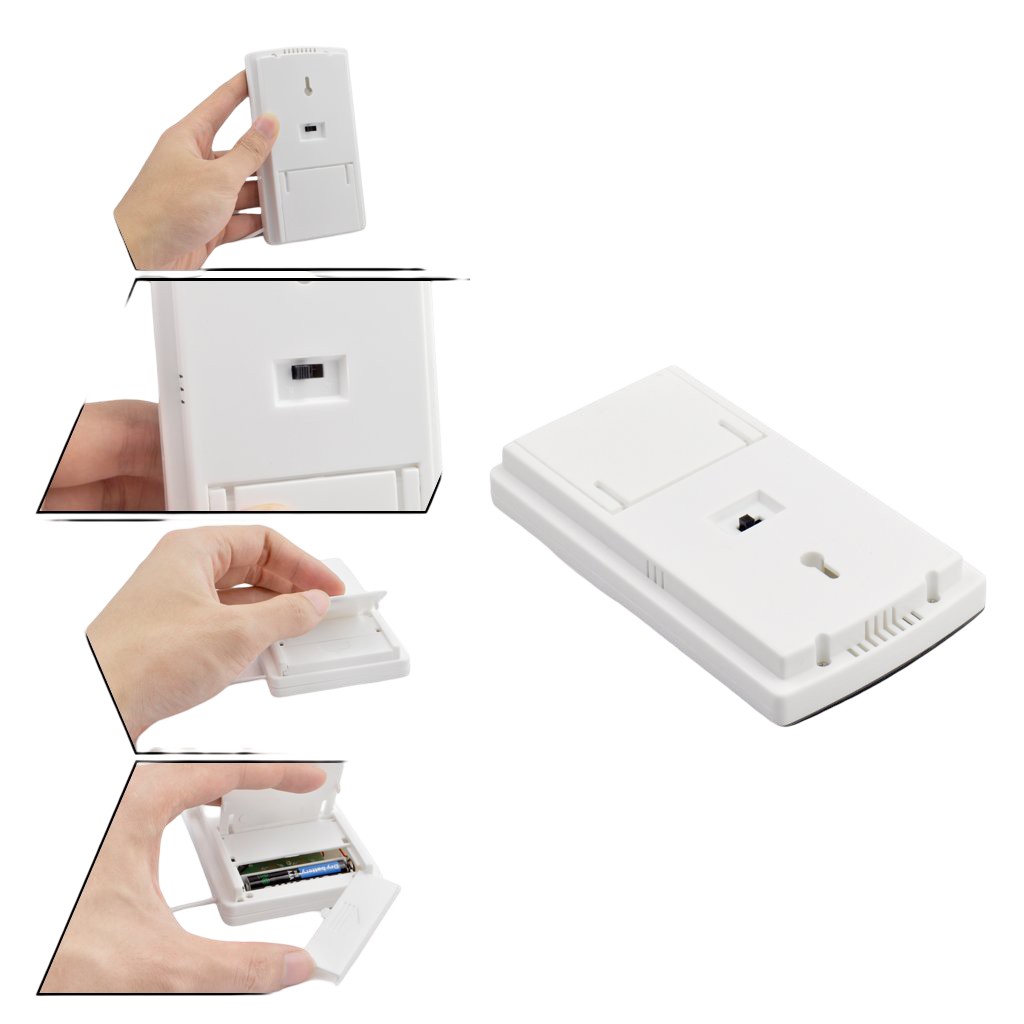 Instalación del termómetro digital iKKEGOL TA318 con compartimiento de baterías.