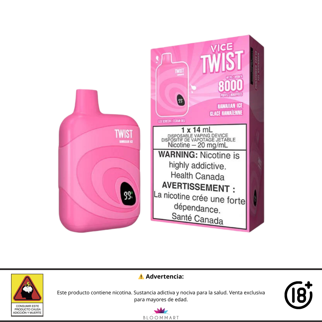 Twist Vice 8000 Puff sabor Hawaiian Ice con dispositivo rosa y empaque