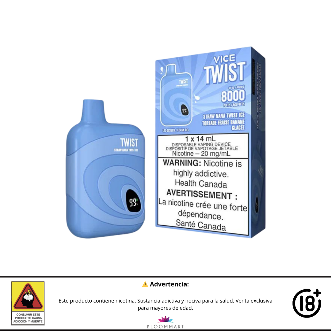 Twist Vice 8000 Puff sabor Straw Nana Twist Ice en color azul con caja