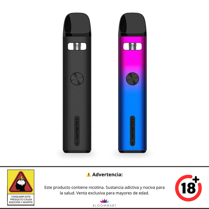Uwell Caliburn G2 Pod Kit en Carbon Black y Gradient, vista frontal