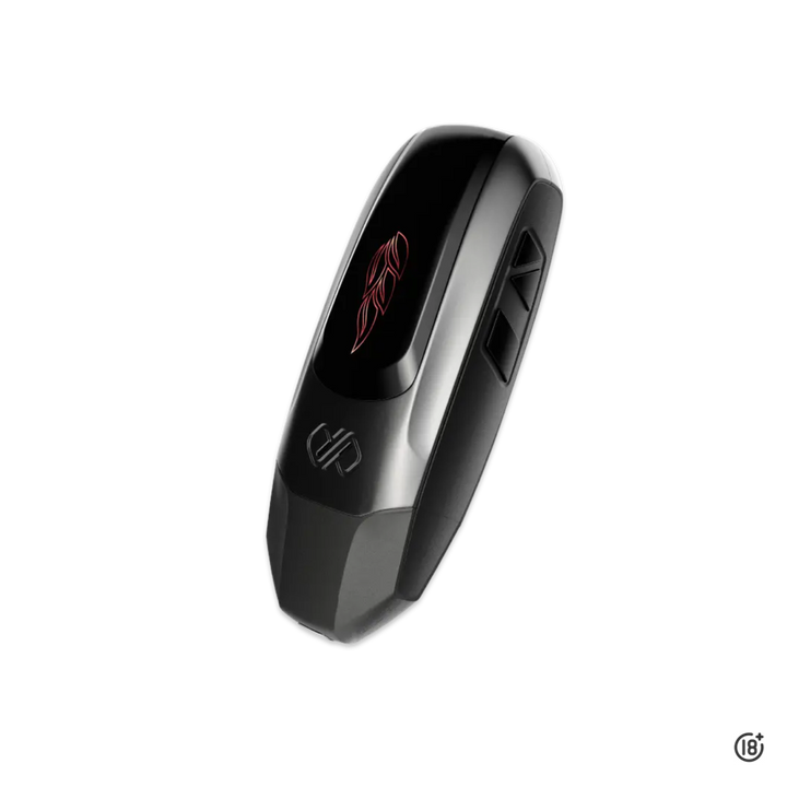 Vaporizador Boundless Vexil negro portátil visto de lado con diseño ergonómico
