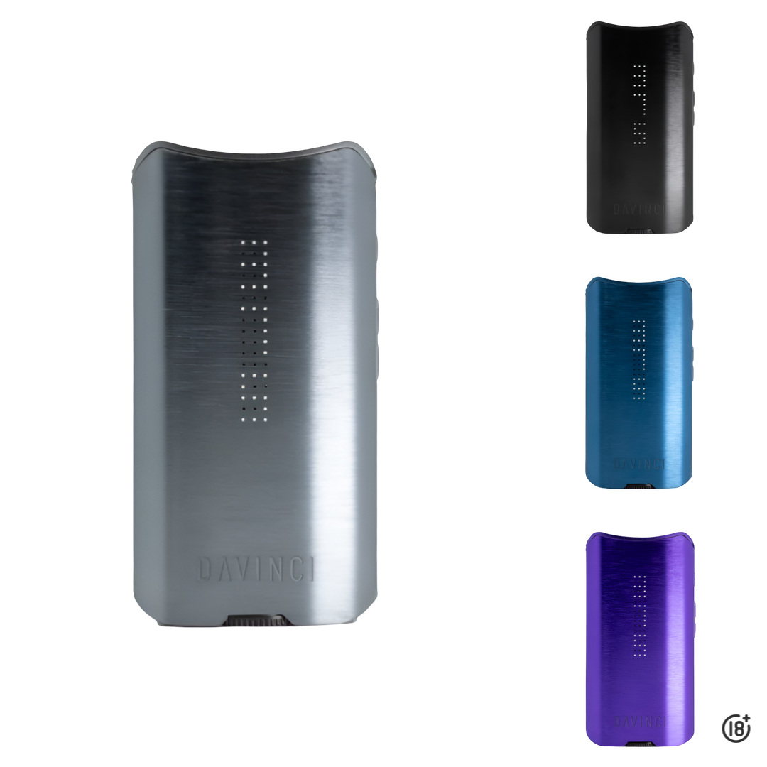 Vaporizador DaVinci IQ3 disponible en varios colores: negro, plateado, azul y morado.