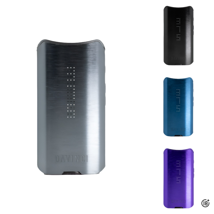 Vaporizador DaVinci IQ3 disponible en varios colores: negro, plateado, azul y morado.