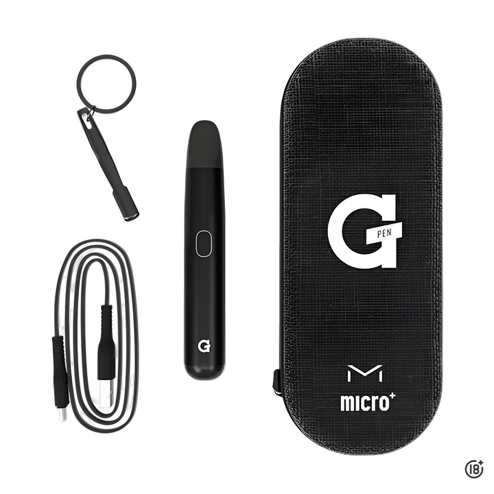 Kit vaporizador G Pen Micro Plus para concentrados, incluye estuche rígido, cable USB-C y dab tool.