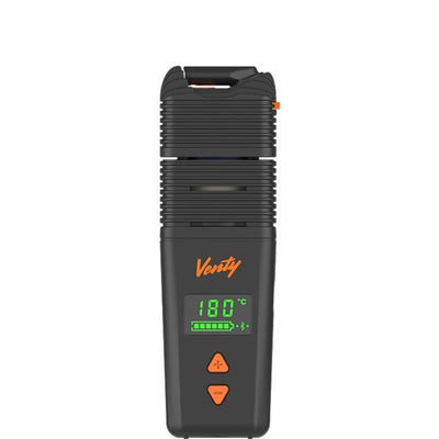 Vaporizador VENTY de Storz & Bickel visto de frente, con la pantalla en 180 °C